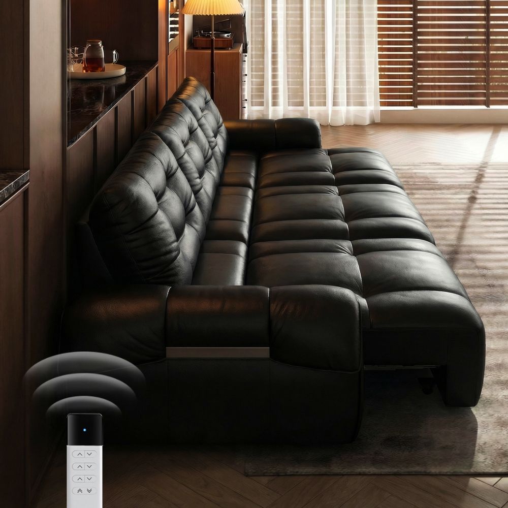 Black Top Grain Leather Power Reclining Sofas