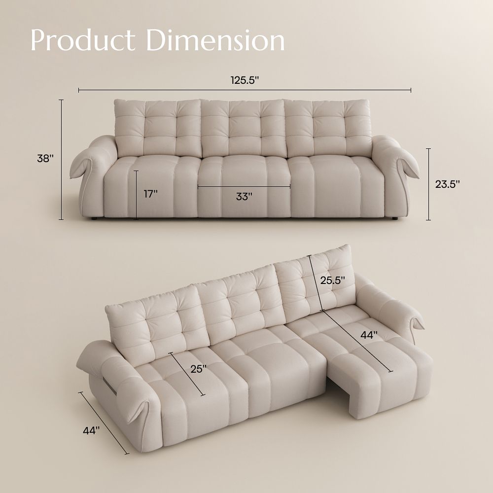 Beige Top Grain Leather Power Reclining Sofas
