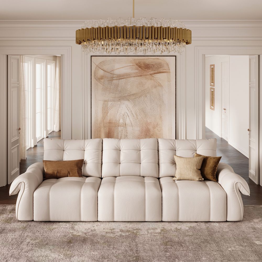 Beige Top Grain Leather Power Reclining Sofas