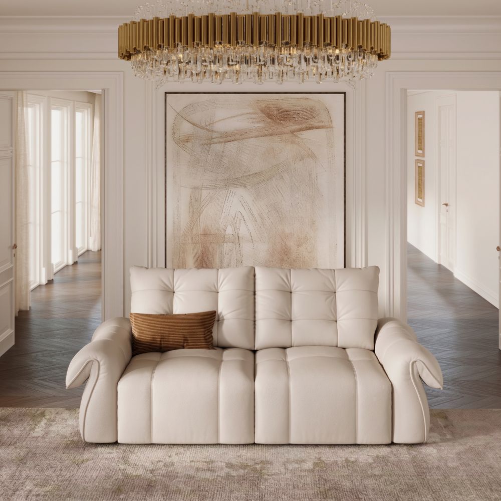 Beige Top Grain Leather Power Reclining Sofas