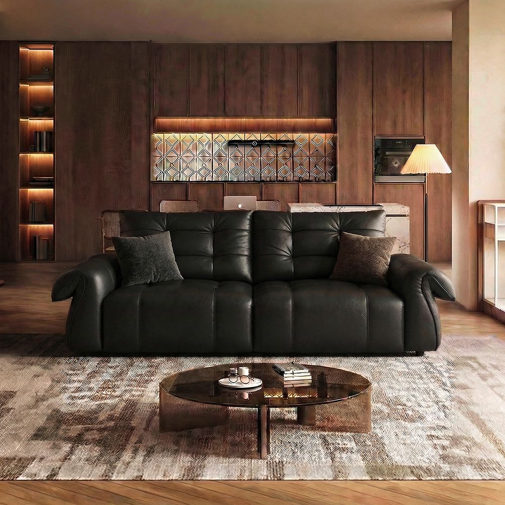 Black Top Grain Leather Power Reclining Sofas