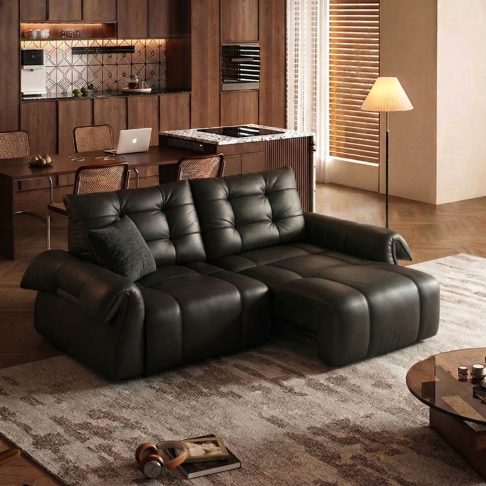 Black Top Grain Leather Power Reclining Sofas
