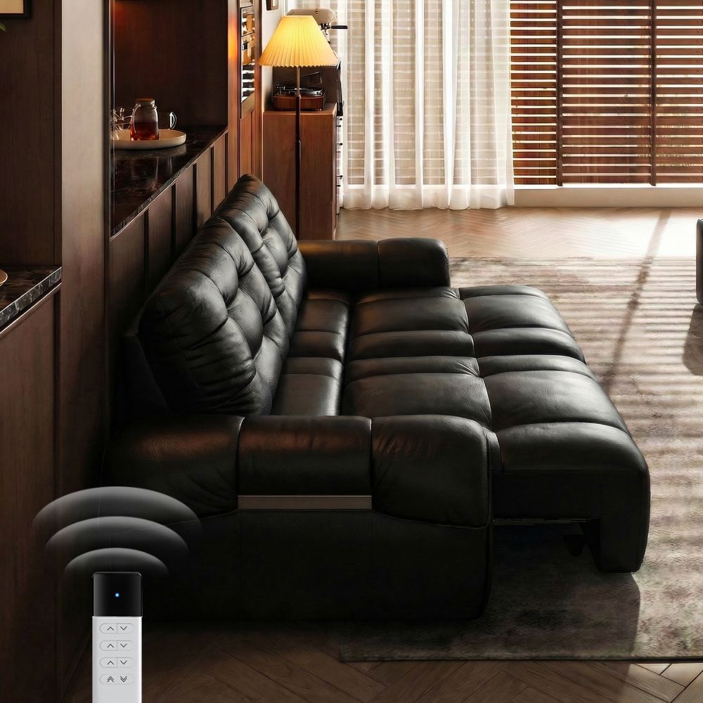 Black Top Grain Leather Power Reclining Sofas
