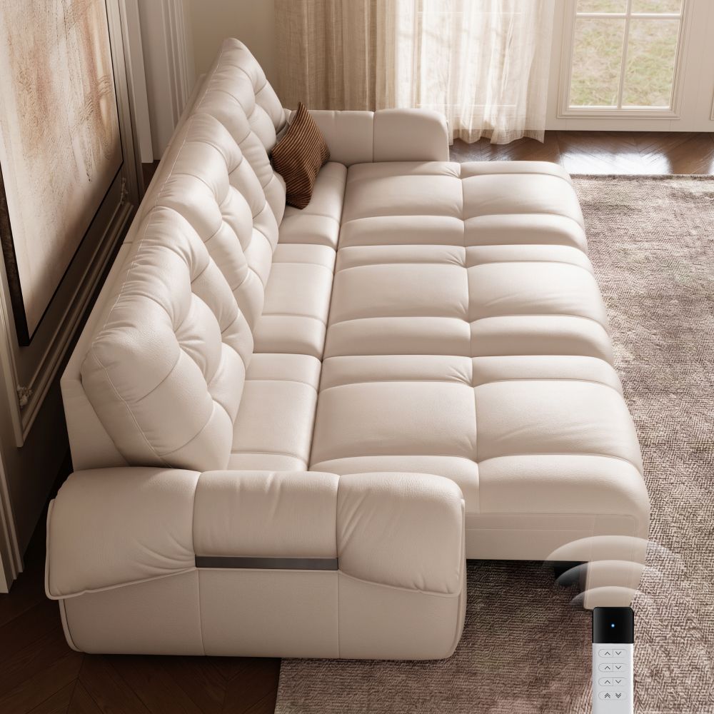 Extra Wide Beige Top Grain Leather Power Reclining Sofas