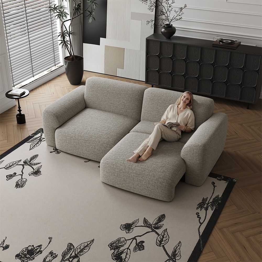 2-3 Seater Light Brown Chenille Fabric Power Reclining Sofas