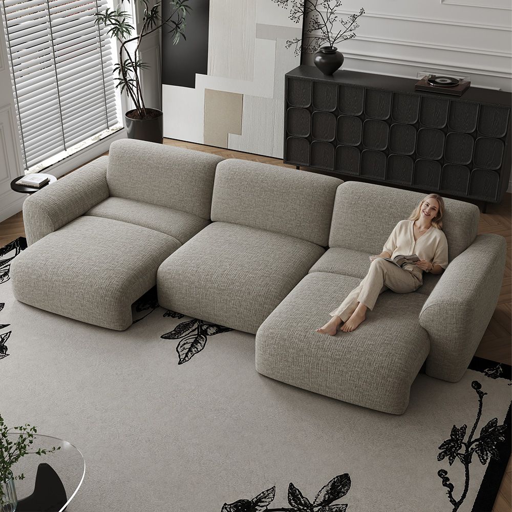 Modern Luxury Light Brown Chenille Fabric Power Reclining Sofas