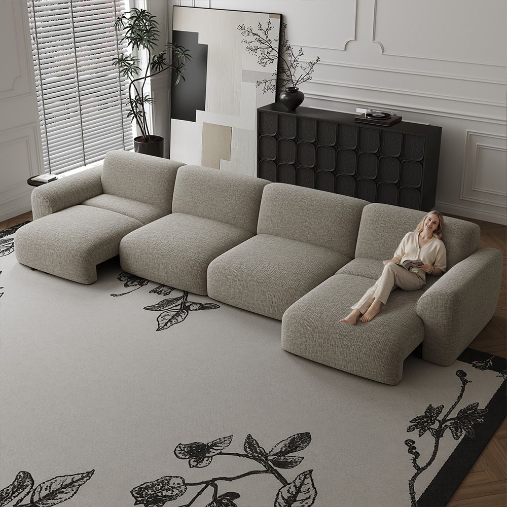 4-5 Seater Light Brown Chenille Fabric Power Reclining Sofas