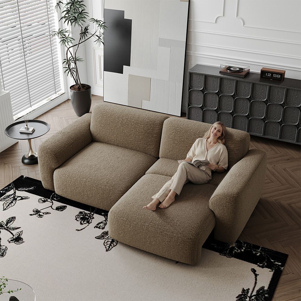 French Creamy Dark Khaki Chenille Fabric Power Reclining Sofas