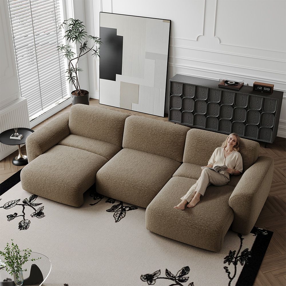 Apartment Dark Khaki Chenille Fabric Power Reclining Sofas