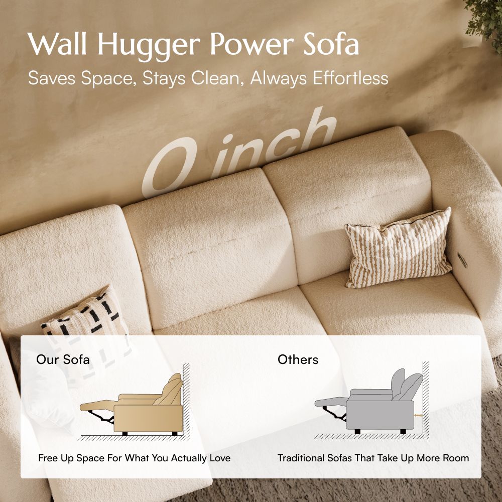Waterfall Beige Italian Bouclé Teddy Power Reclining Sofas
