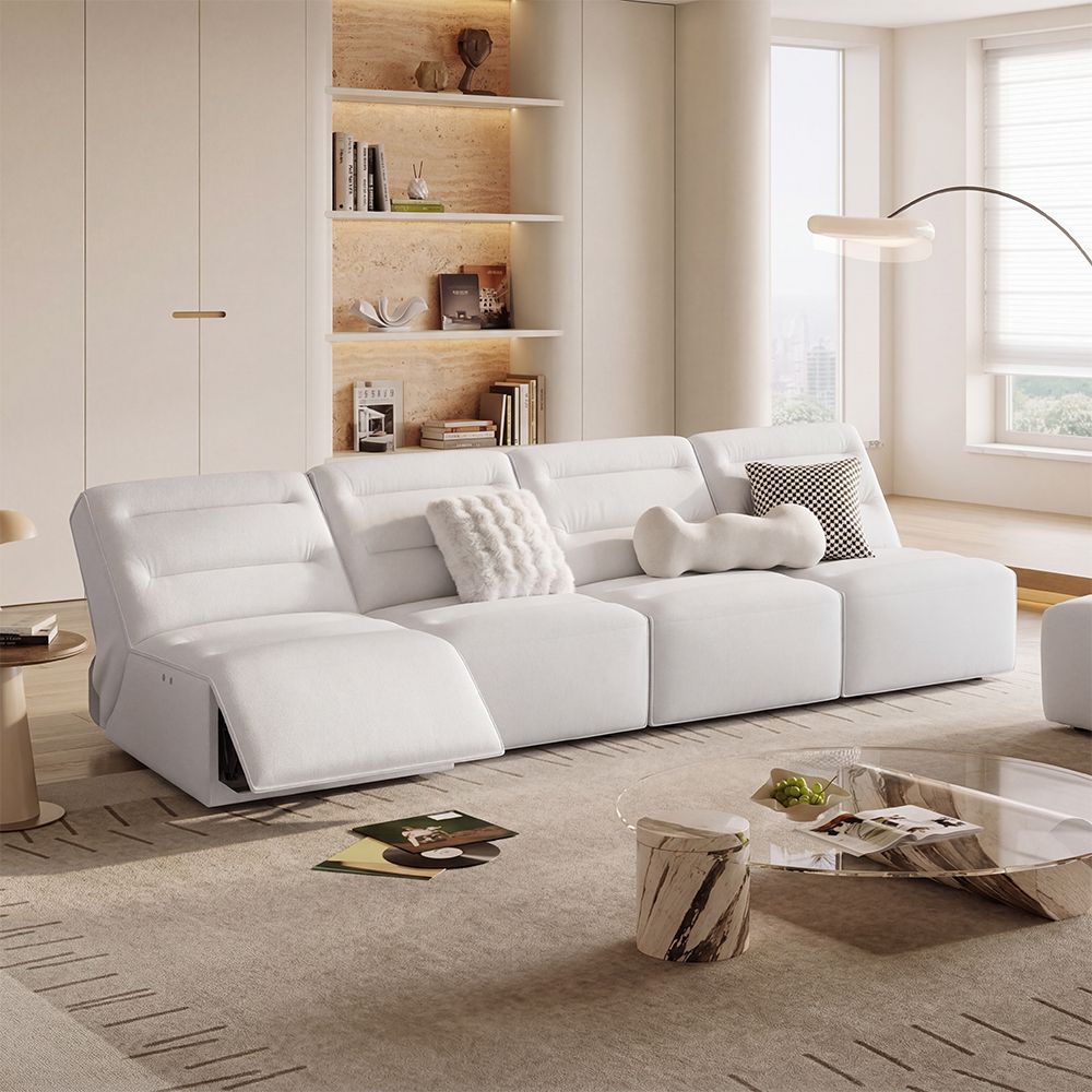 3-4 Seater White Pet-Friendly Fabric Power Reclining Sofas