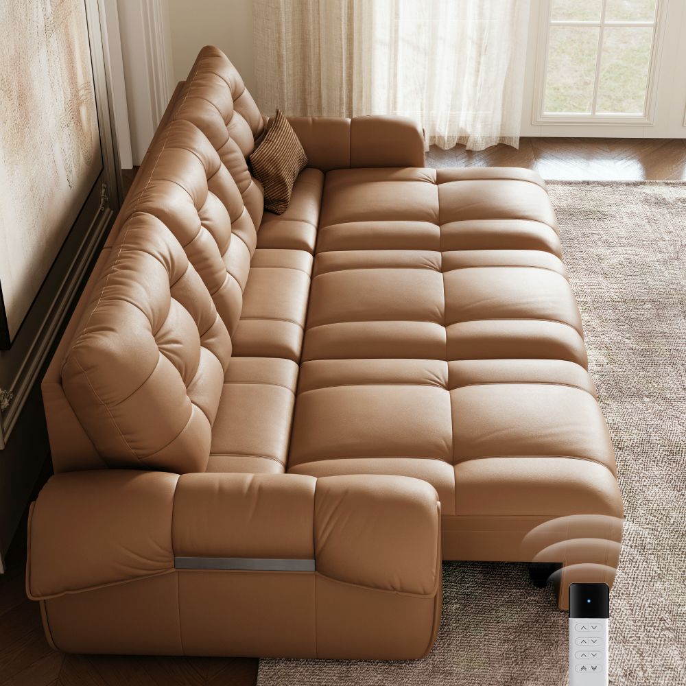 Modern Luxury Brown Top Grain Leather Power Reclining Sofas