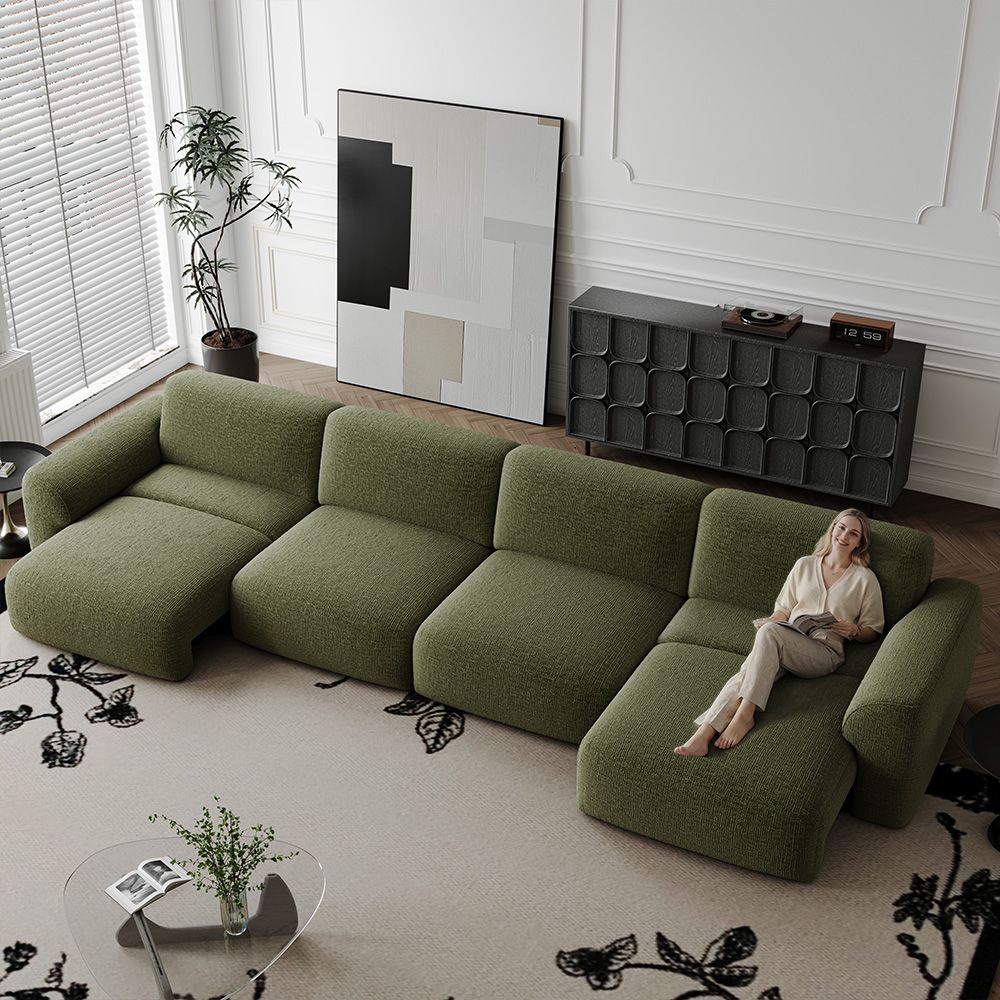 Home Theater Green Chenille Fabric Power Reclining Sofas