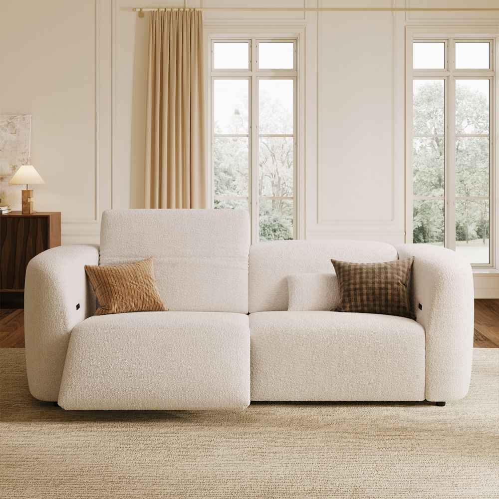 Easy Assembly Beige Italian Bouclé Teddy Power Reclining Sofas