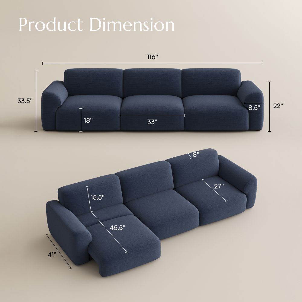 Sponge Navy Blue Chenille Fabric Power Reclining Sofas