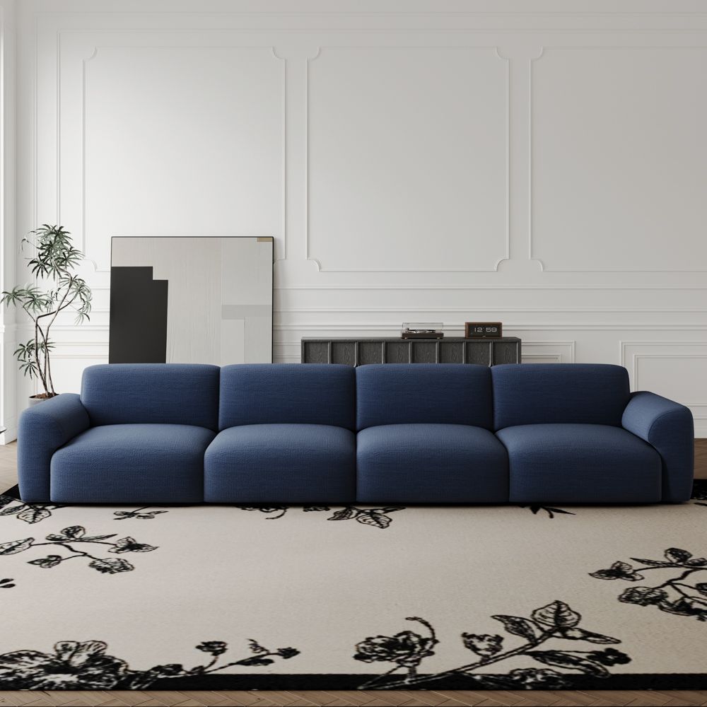 Foldable Navy Blue Chenille Fabric Power Reclining Sofas