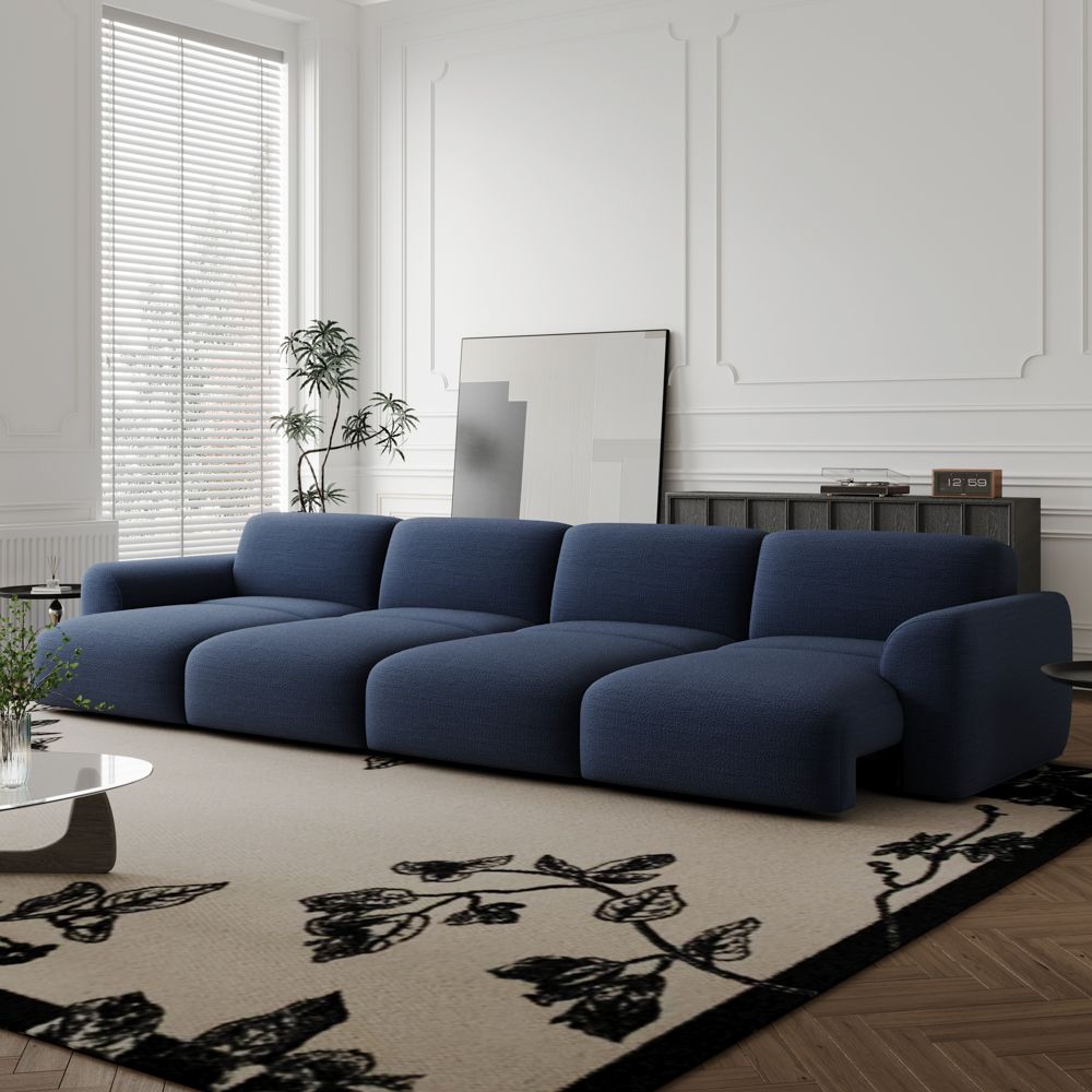 3-4 Seater Navy Blue Chenille Fabric Power Reclining Sofas