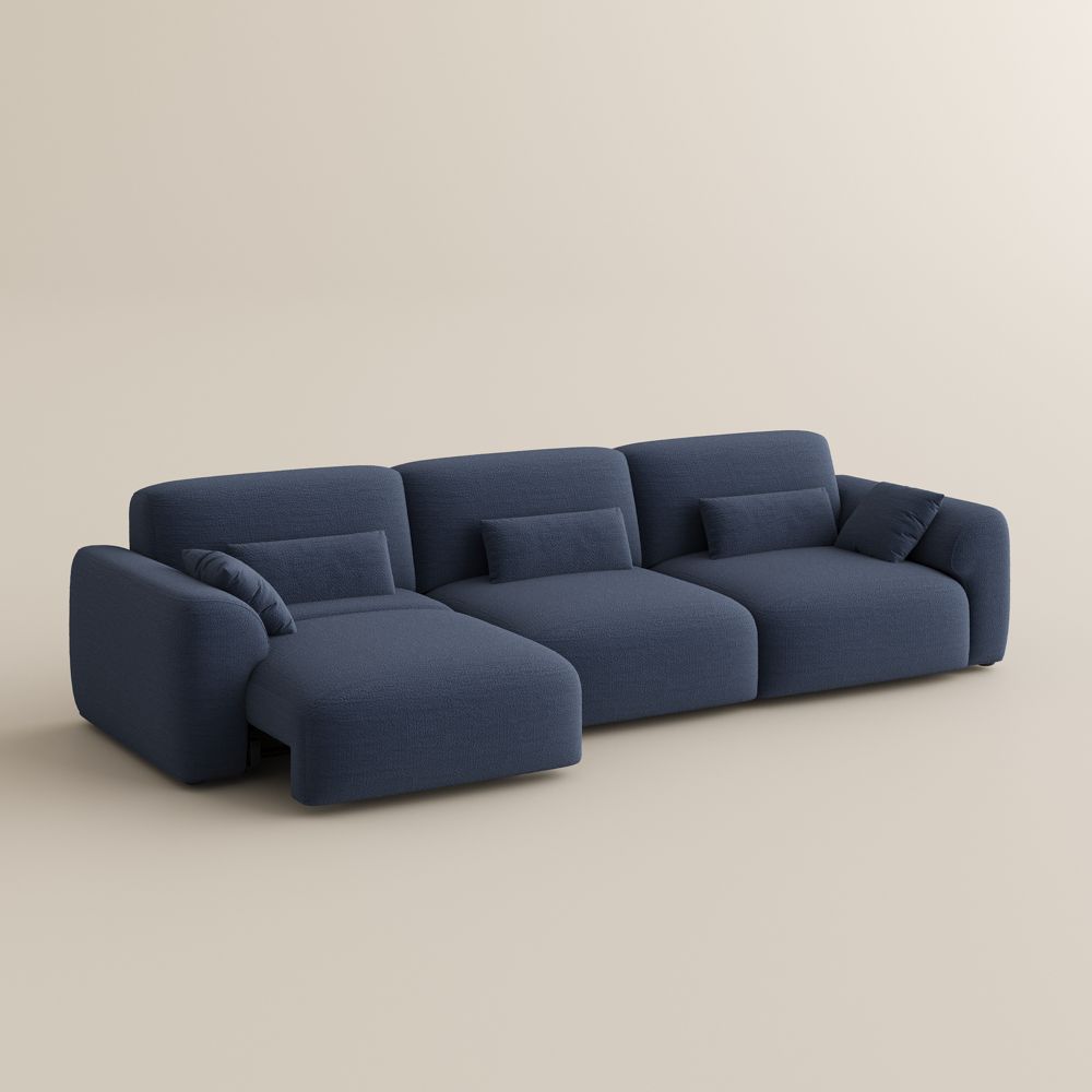 Plush Navy Blue Chenille Fabric Power Reclining Sofas
