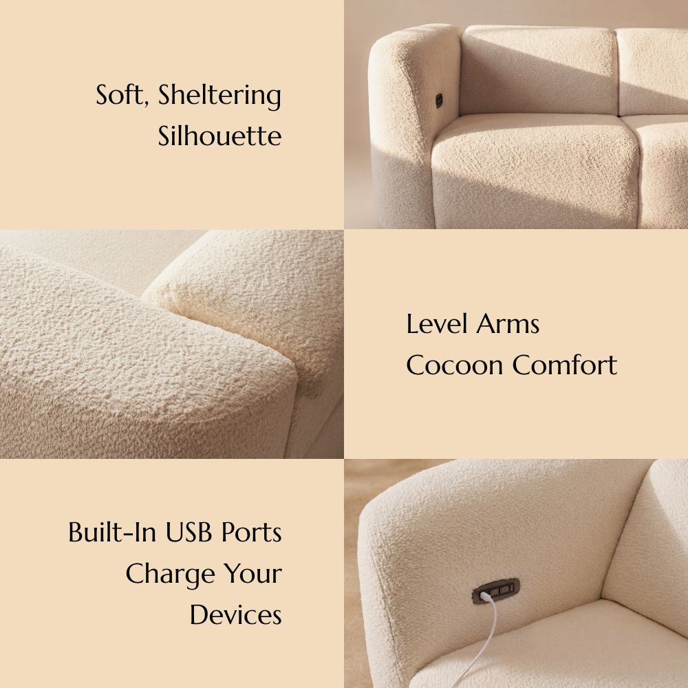 Recliner Beige Italian Bouclé Teddy Power Reclining Sofas