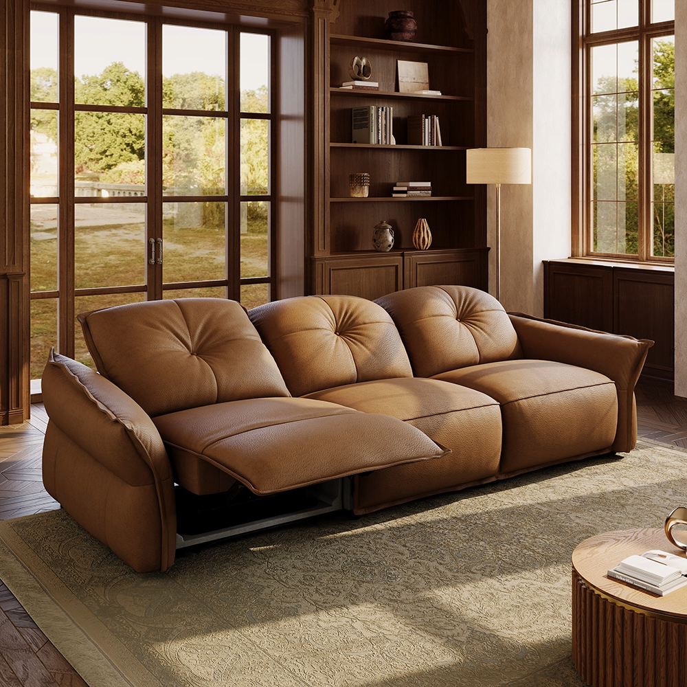 Pillow Armrest Brown Top Grain Leather Power Reclining Sofas