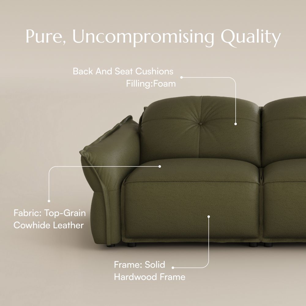 Curved Armrest Green Top Grain Leather Smart Furniture