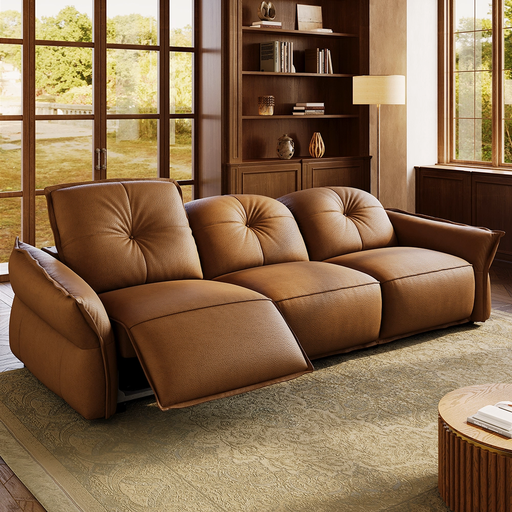 Living Room Sets Beige Top Grain Leather Power Reclining Sofas