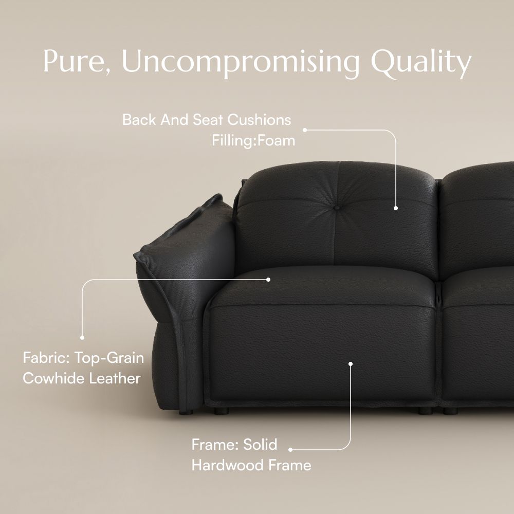 2-3 Seater Black Top Grain Leather Power Reclining Sofas