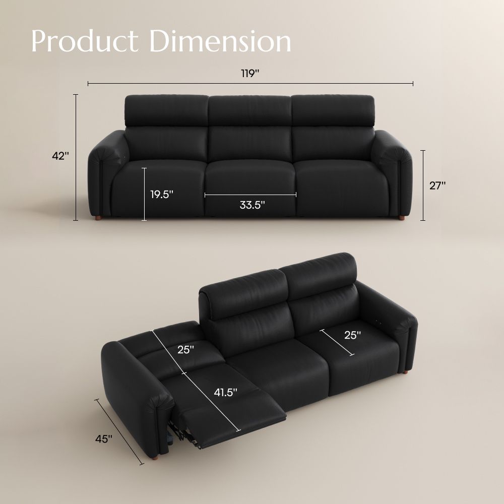 Electric Black Eco-friendly Microfiber Leather Power Reclining Sofas