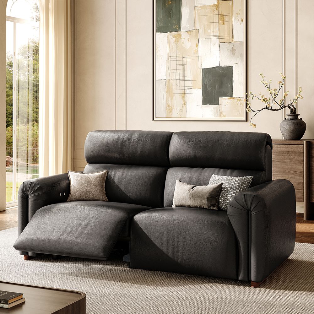 Retro Classic Black High-Back Fully Reclining Loveseat