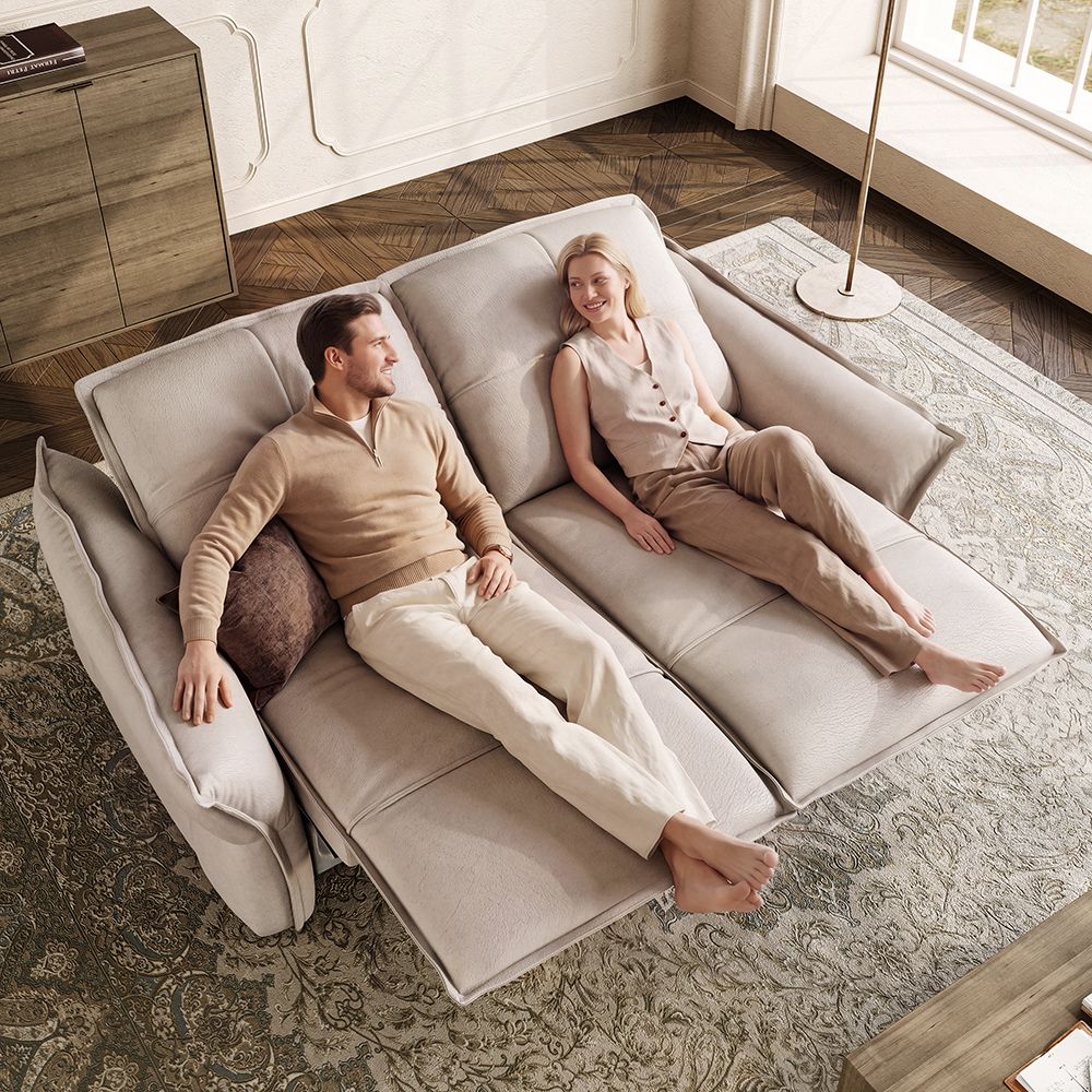 Extendable Beige Top Grain Leather Power Reclining Sofas