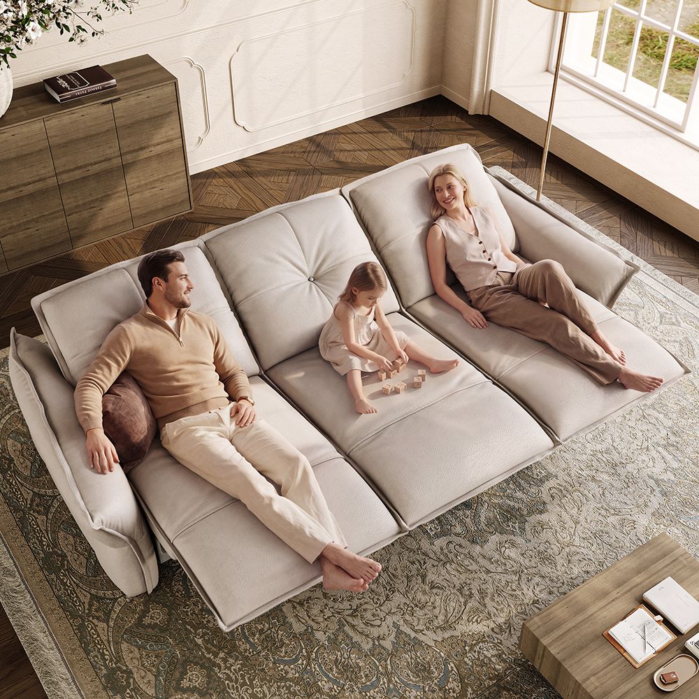 3-4 Seater Beige Top Grain Leather Smart Furniture