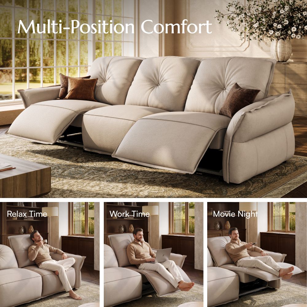 Power Reclining Sofas Beige Top Grain Leather Power Reclining Sofas