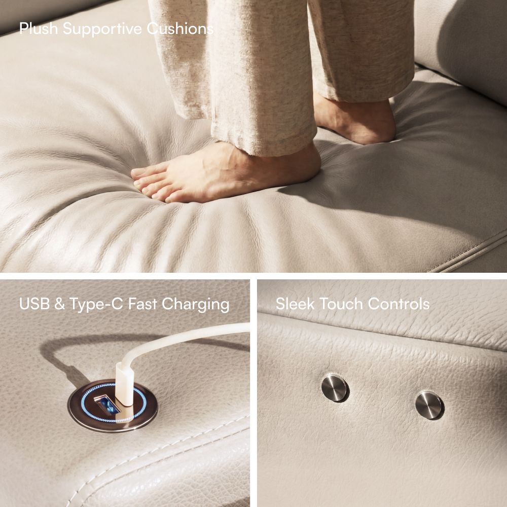Comfortable Beige Top Grain Leather Power Reclining Sofas
