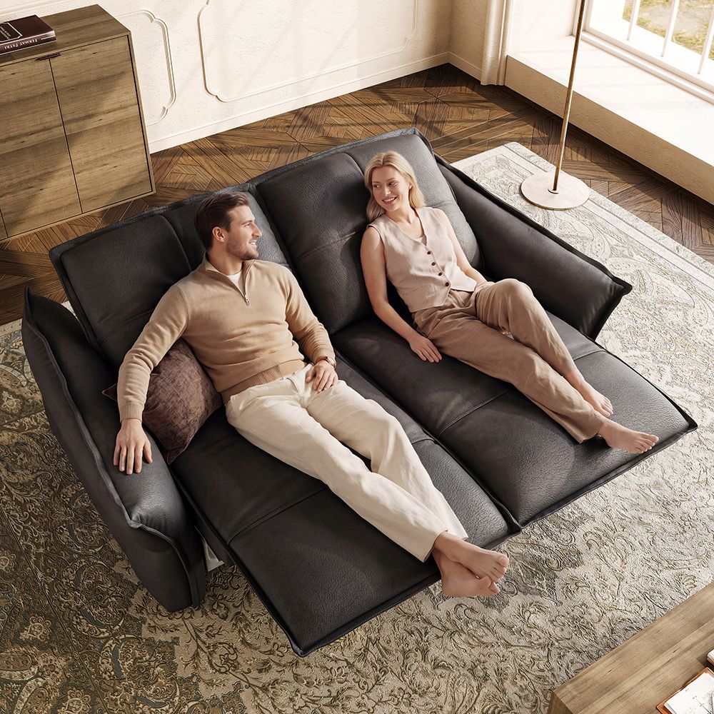 Comfortable Black Top Grain Leather Power Reclining Sofas