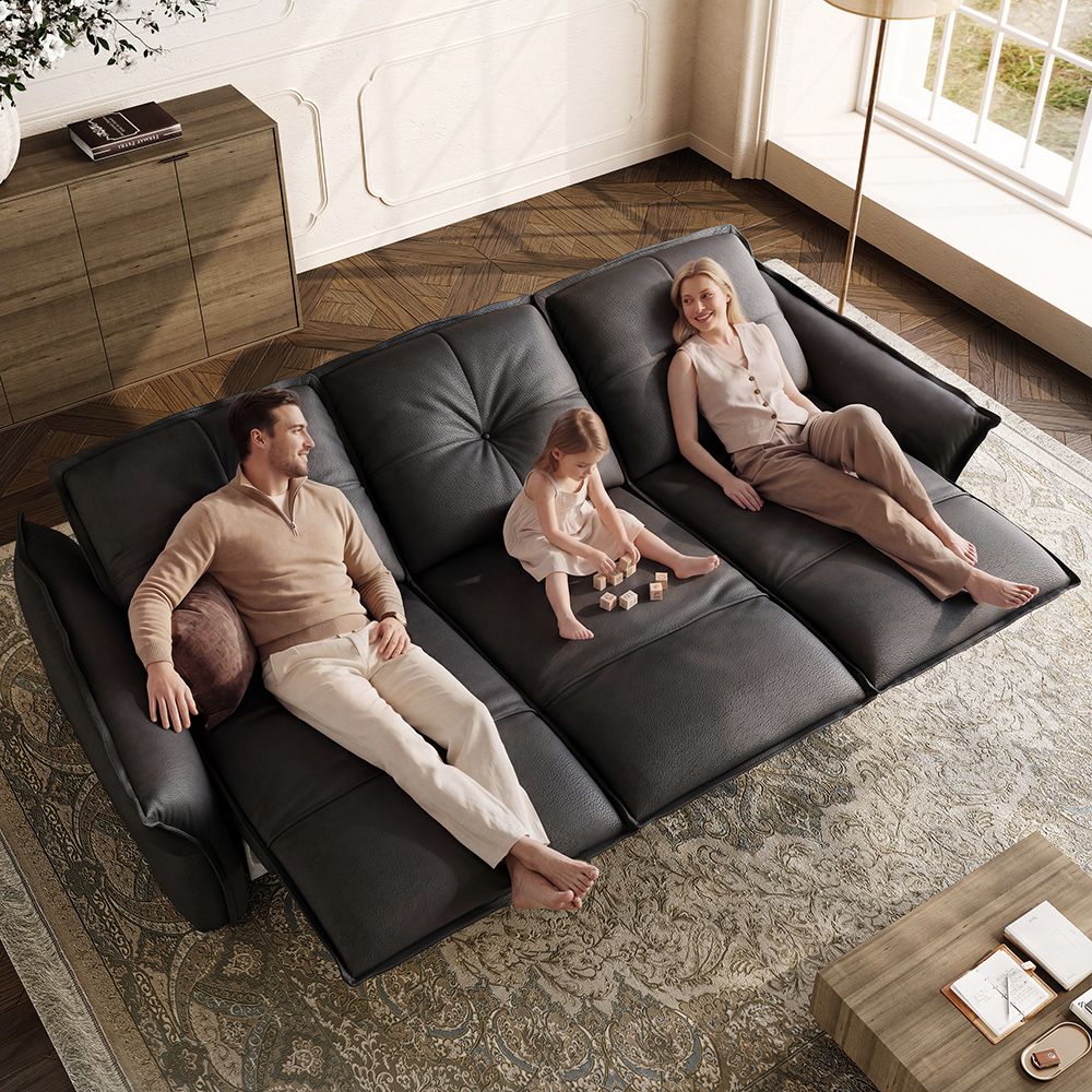 Office Black Top Grain Leather Power Reclining Sofas
