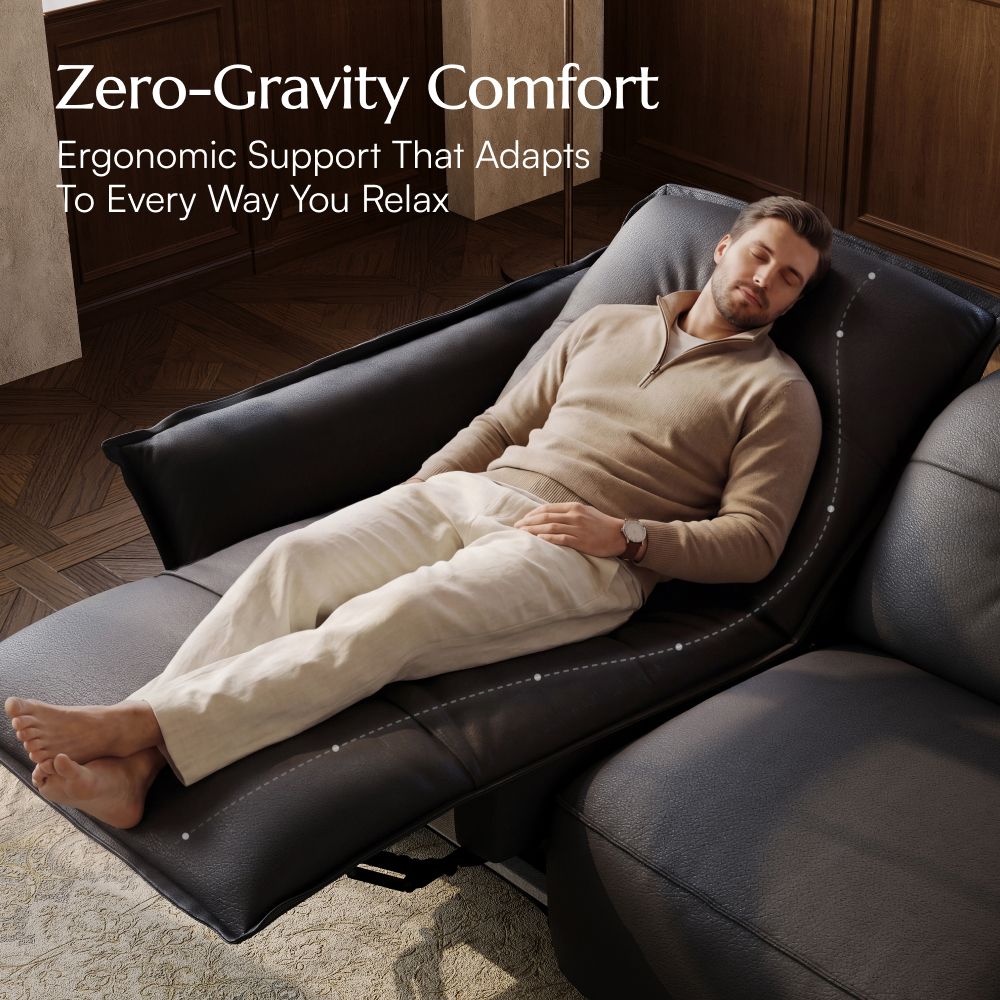 Extendable Black Top Grain Leather Power Reclining Sofas