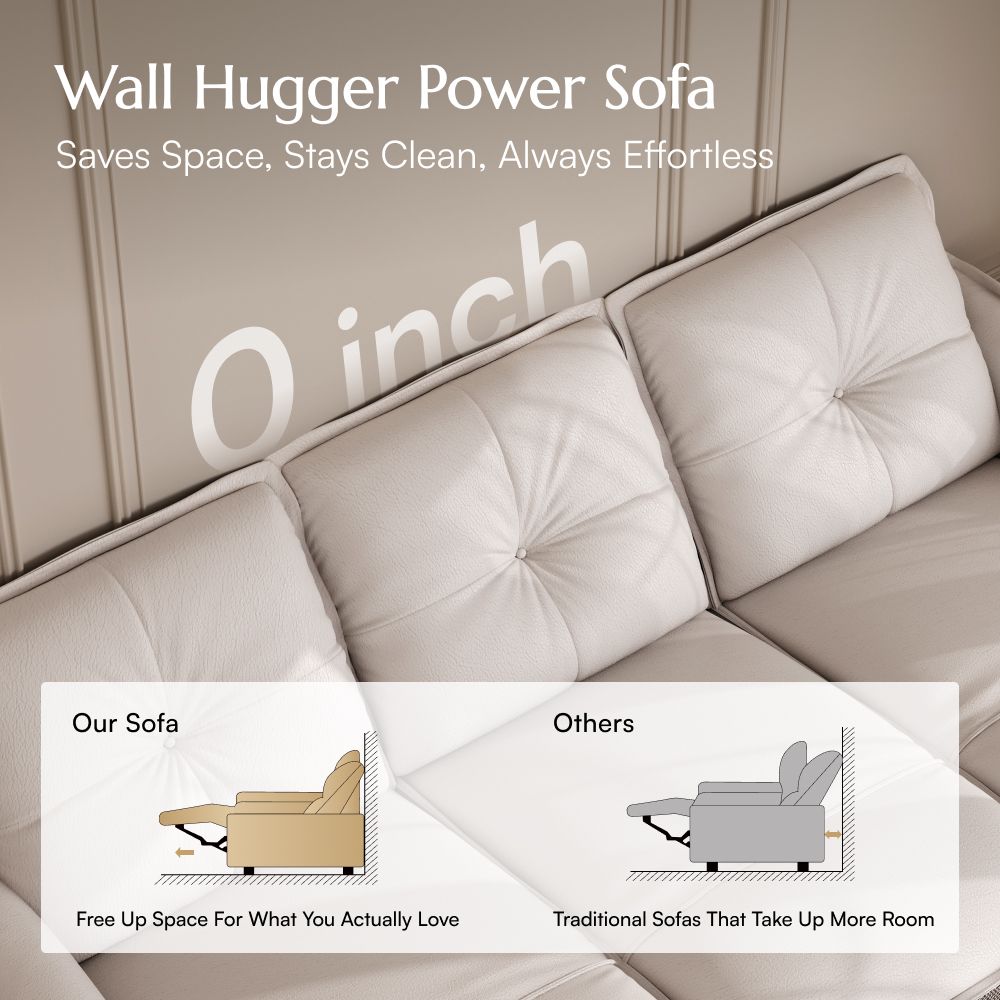 Comfortable Beige Top Grain Leather Power Reclining Sofas