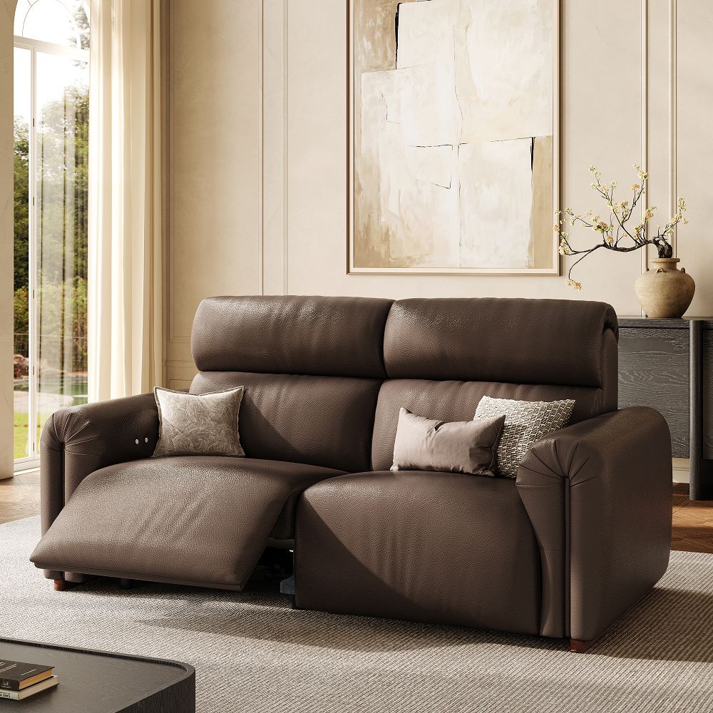 Dark Brown Retro Classic Black High-Back Fully Reclining Loveseat