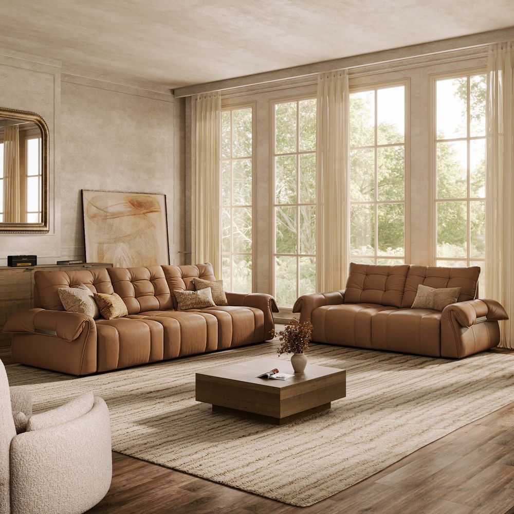 Office Brown Top Grain Leather Power Reclining Sofas
