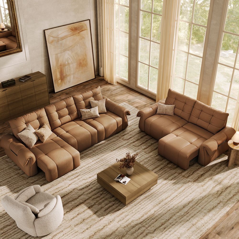 Modern Luxury Brown Top Grain Leather Power Reclining Sofas