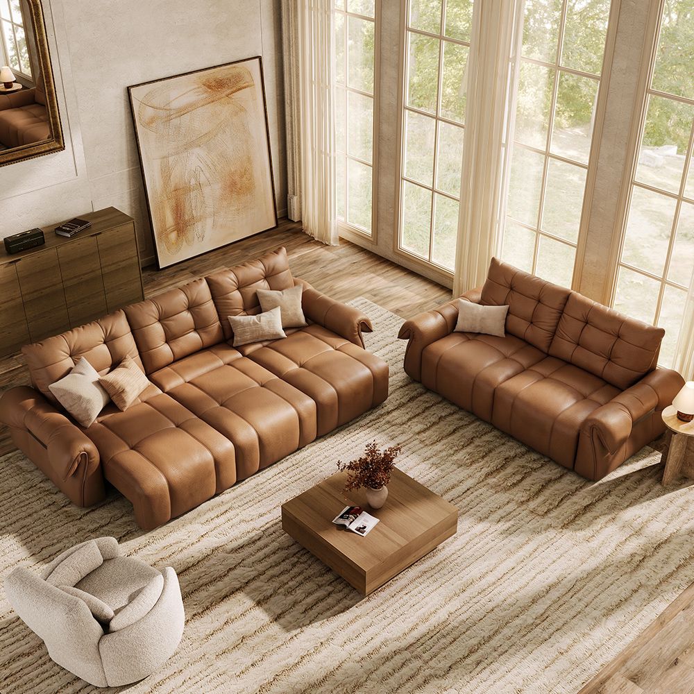 Oversized Brown Top Grain Leather Power Reclining Sofas