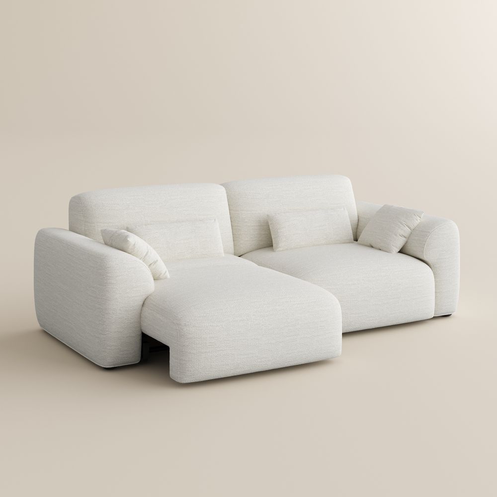 Home Theater White Chenille Fabric Power Reclining Sofas
