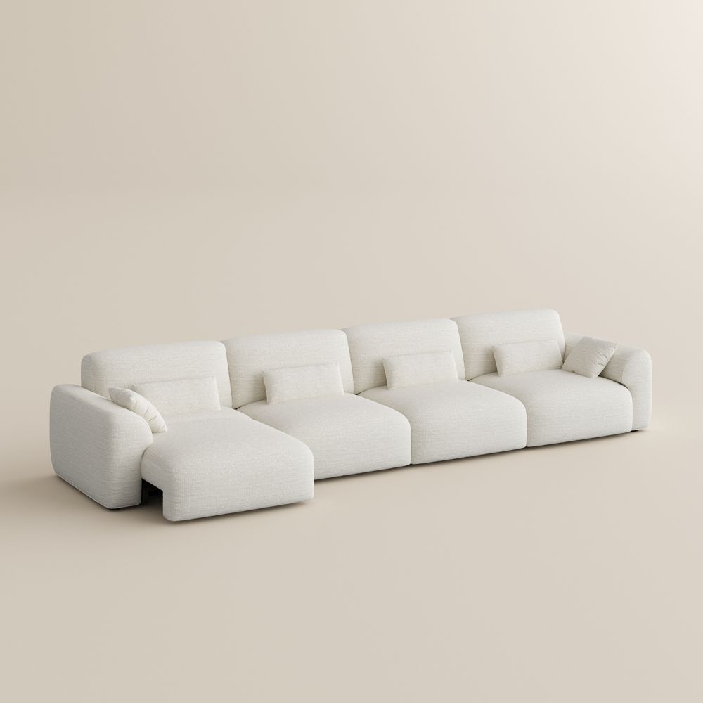 Extendable White Chenille Fabric Power Reclining Sofas