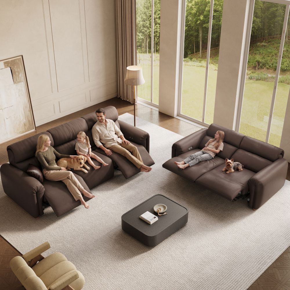 Dark Brown Eco-friendly Microfiber Leather Power Reclining Sofas
