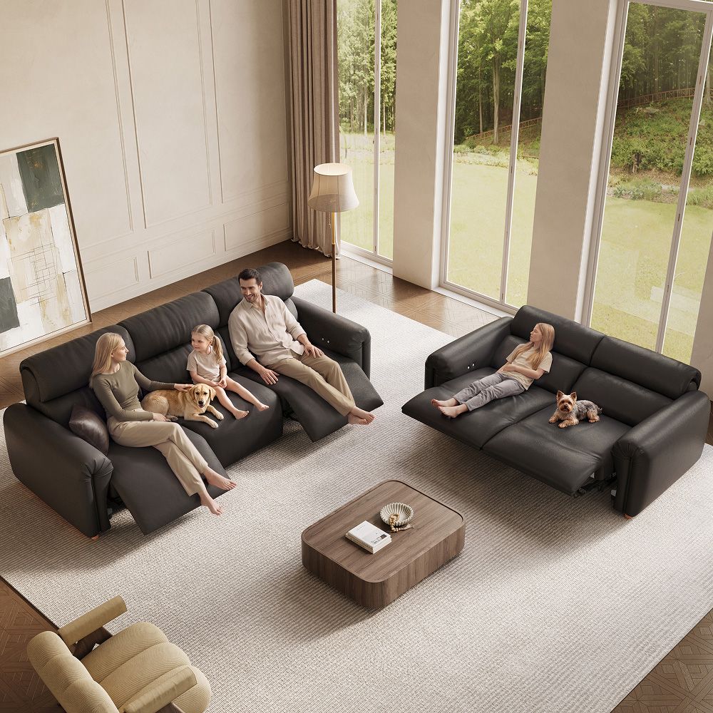 Black Eco-friendly Microfiber Leather Power Reclining Sofas
