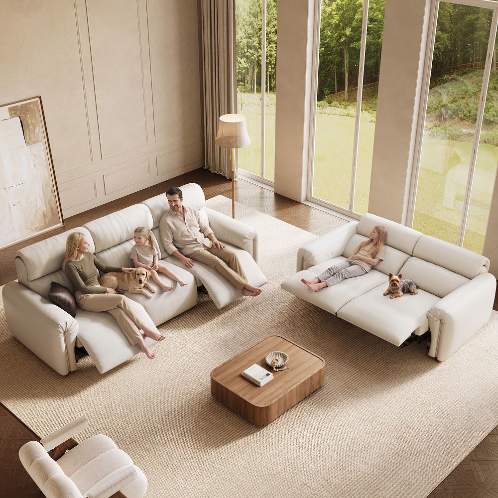 Beige Eco-friendly Microfiber Leather Power Reclining Sofas