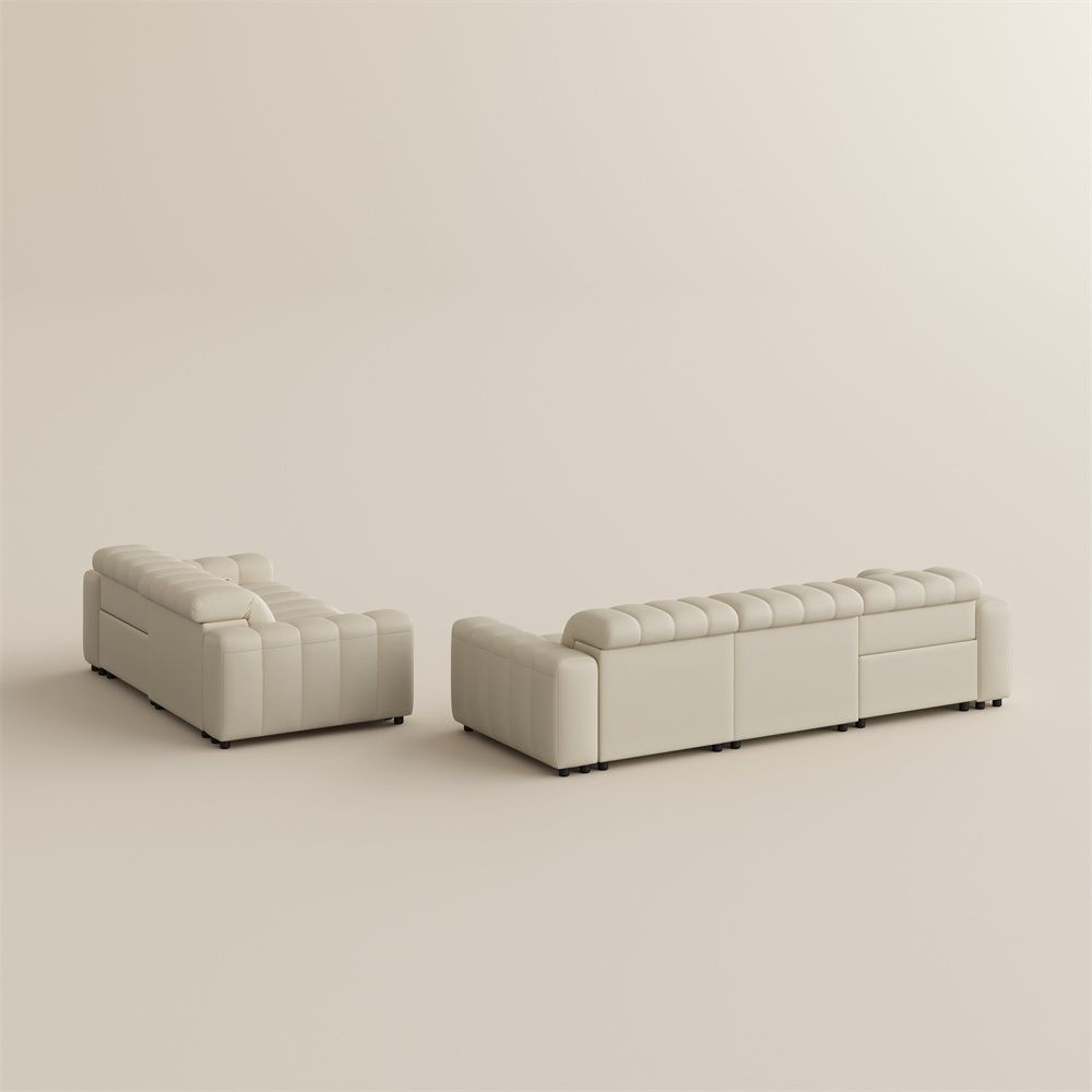 Dual Power Reclining Sofa Beige Full-Grain Leather Power Reclining Sofas