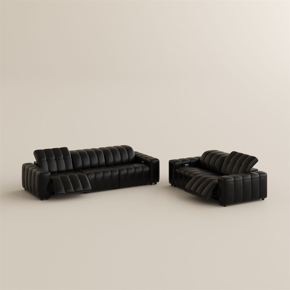 Dual Power Reclining Sofa Black Full-Grain Leather Power Reclining Sofas