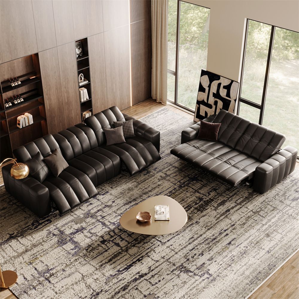4-5 Seater Black Full-Grain Leather Power Reclining Sofas