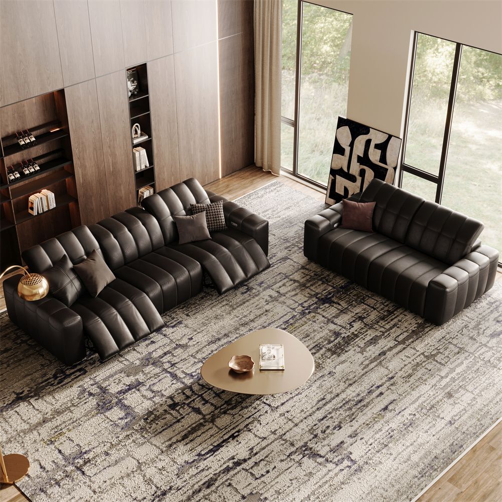 4-5 Seater Black Full-Grain Leather Power Reclining Sofas